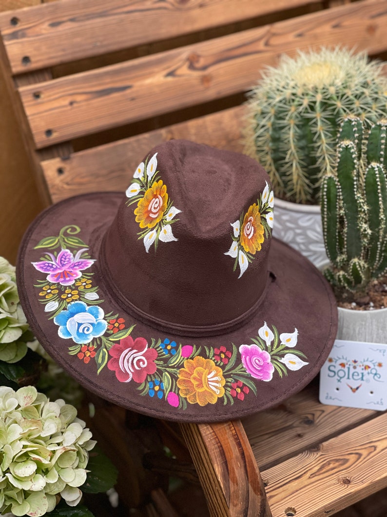 Artisanal Mexican Hand-Painted Hat Suede Black 603739