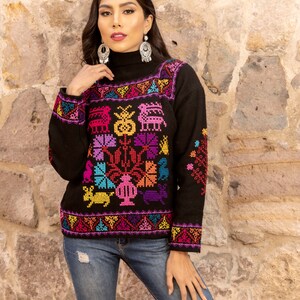 Mexican Knit Sweater Multicolor Ethnic Sweater Pullover Artisanal