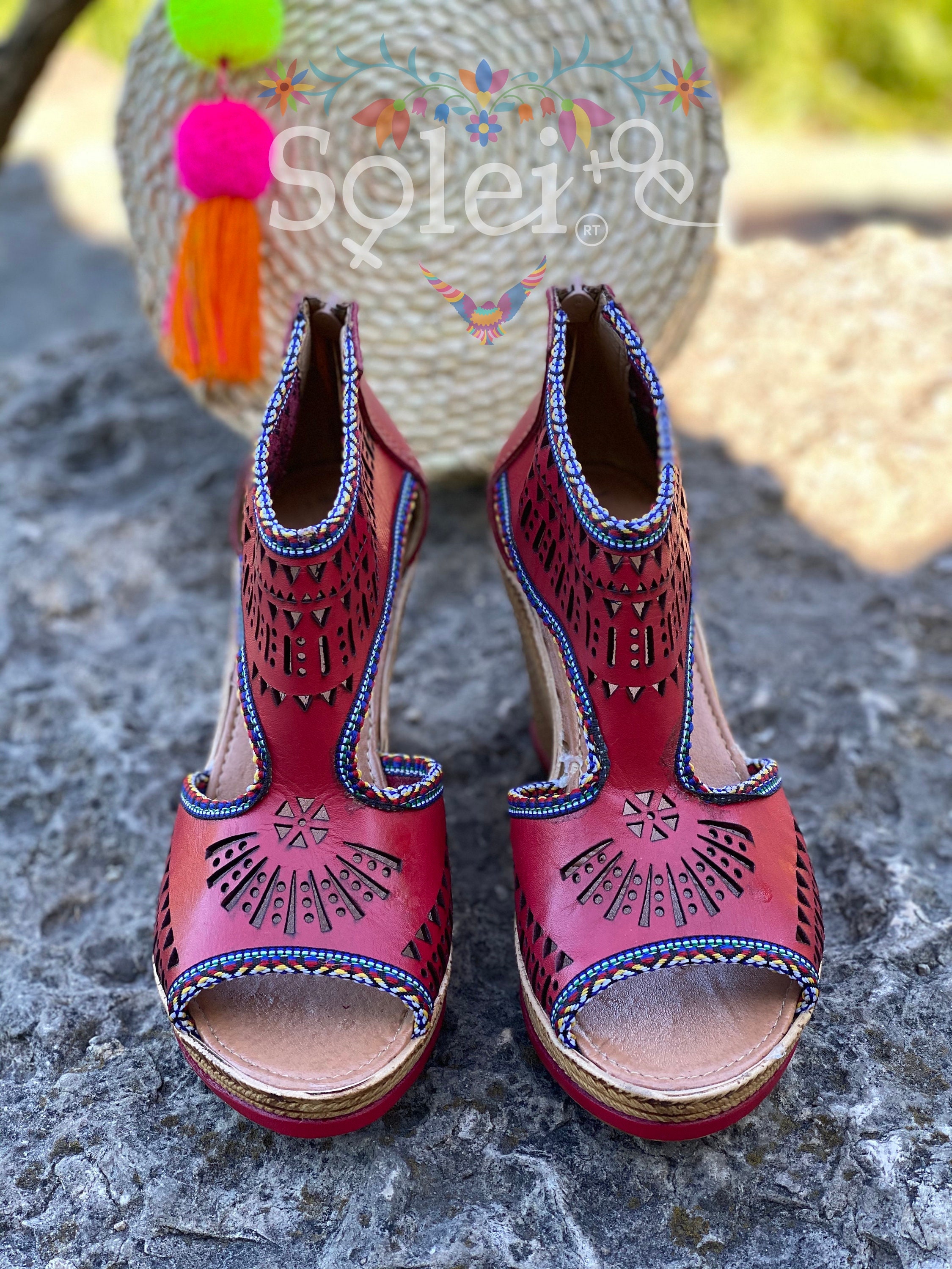 Mexican Wedge Sandal. All Size Boho- Hippie Vintage. Mexican