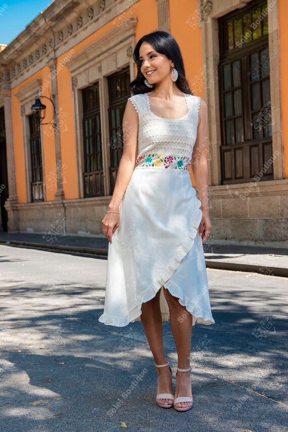 Mexican Floral Ruffle Dress. Hand Embroidered Dress. | Etsy