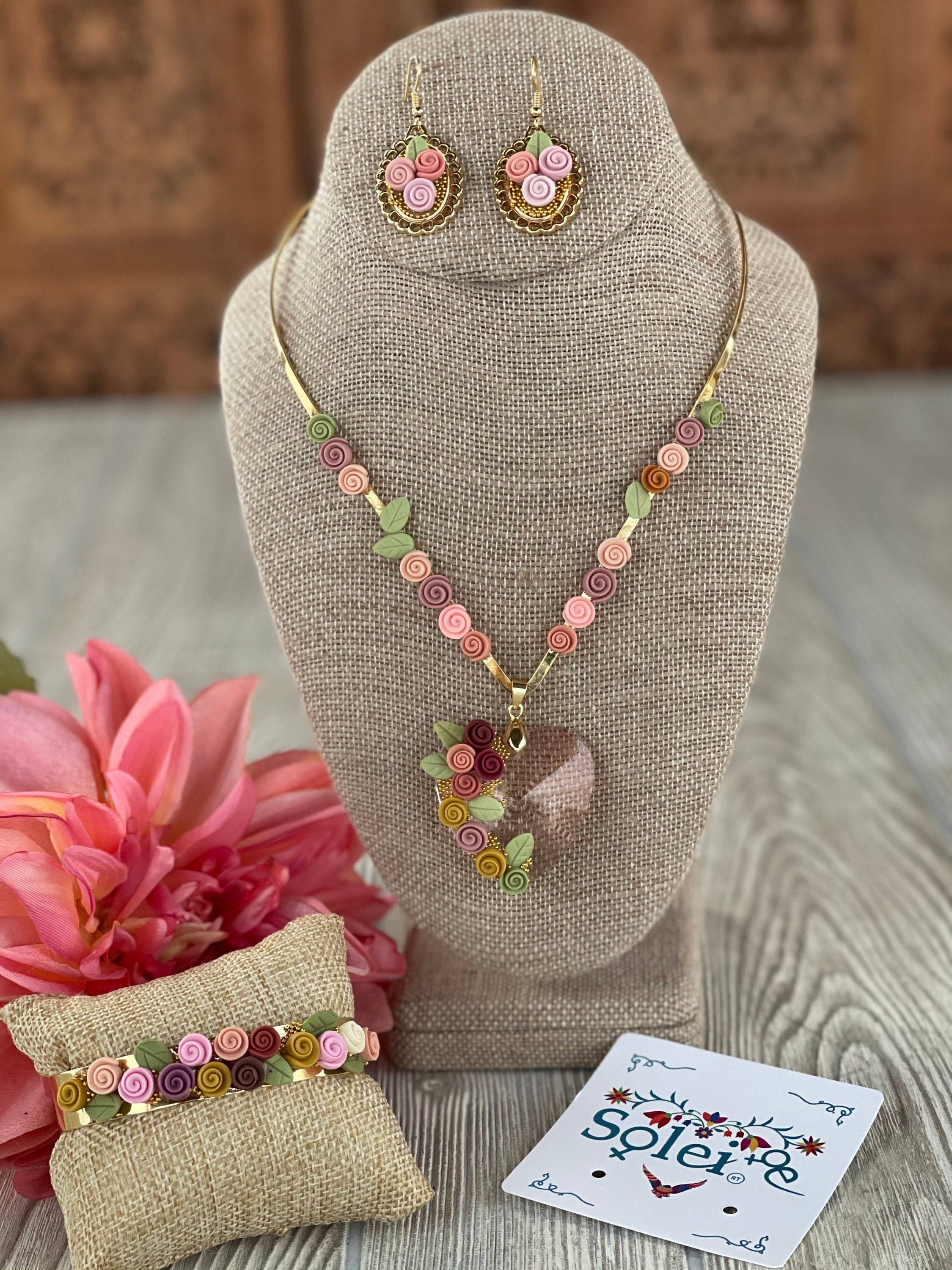 Crystal Heart Mexican Choker. Floral 