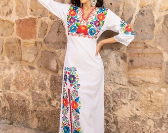 embroidered mexican wedding dress Handmade Women's White Off the Shoulder Embroidered Mexican Dress - Size Medium - Mexican Wedding - Mexican Fiesta Dress main image 0