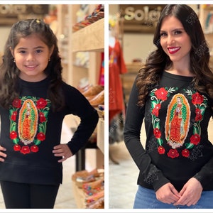 Mommy and Me Mexican Embroidered Sweatshirt. Lady Of Guadalupe Virgin Embroidered Sweatshirt. Matching Mommy and Me Sweatshirts.