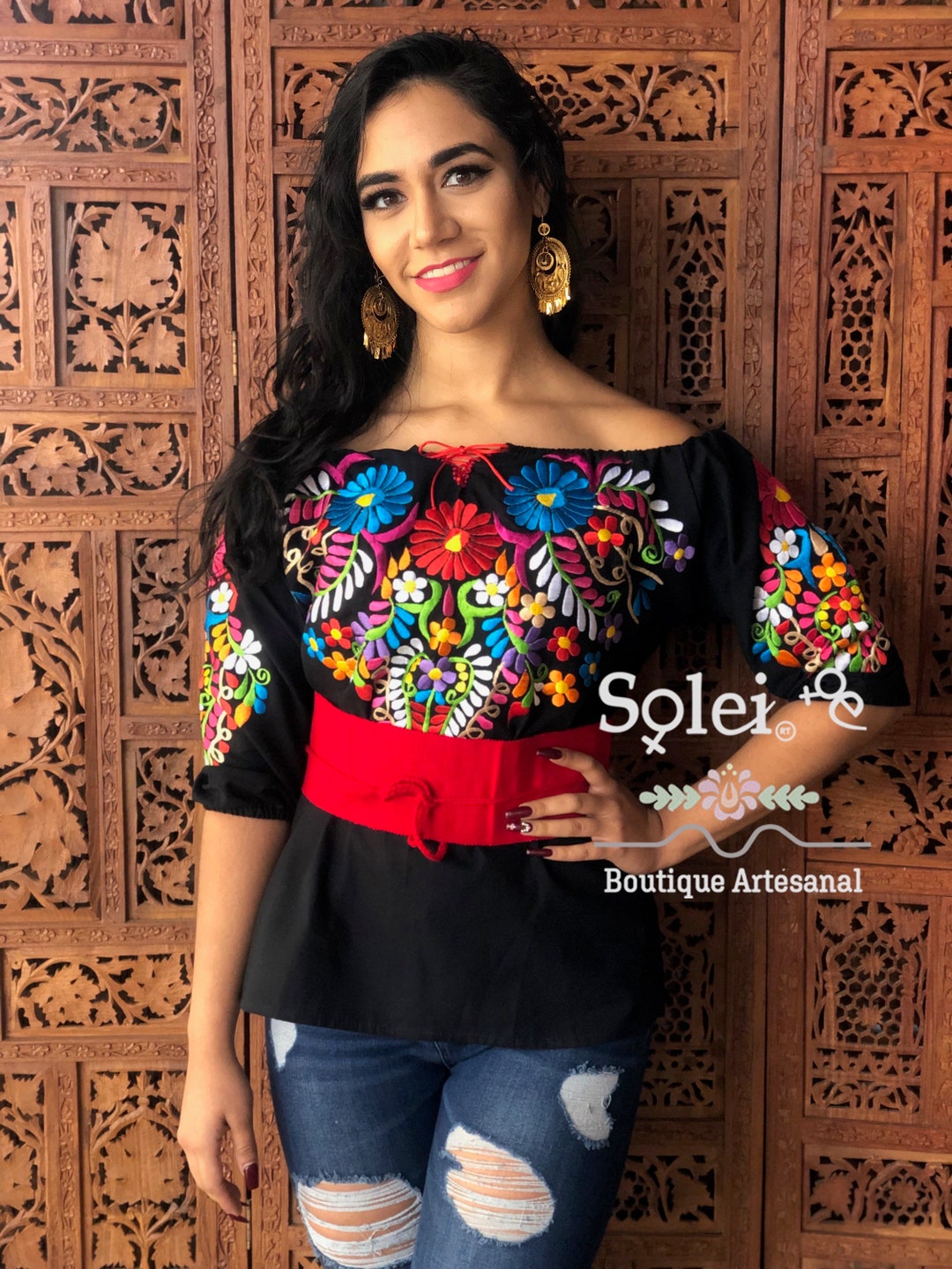 Blusa Floral de Media Blusa Bordada Blusa por Debajo del  Hecho en Frida España
