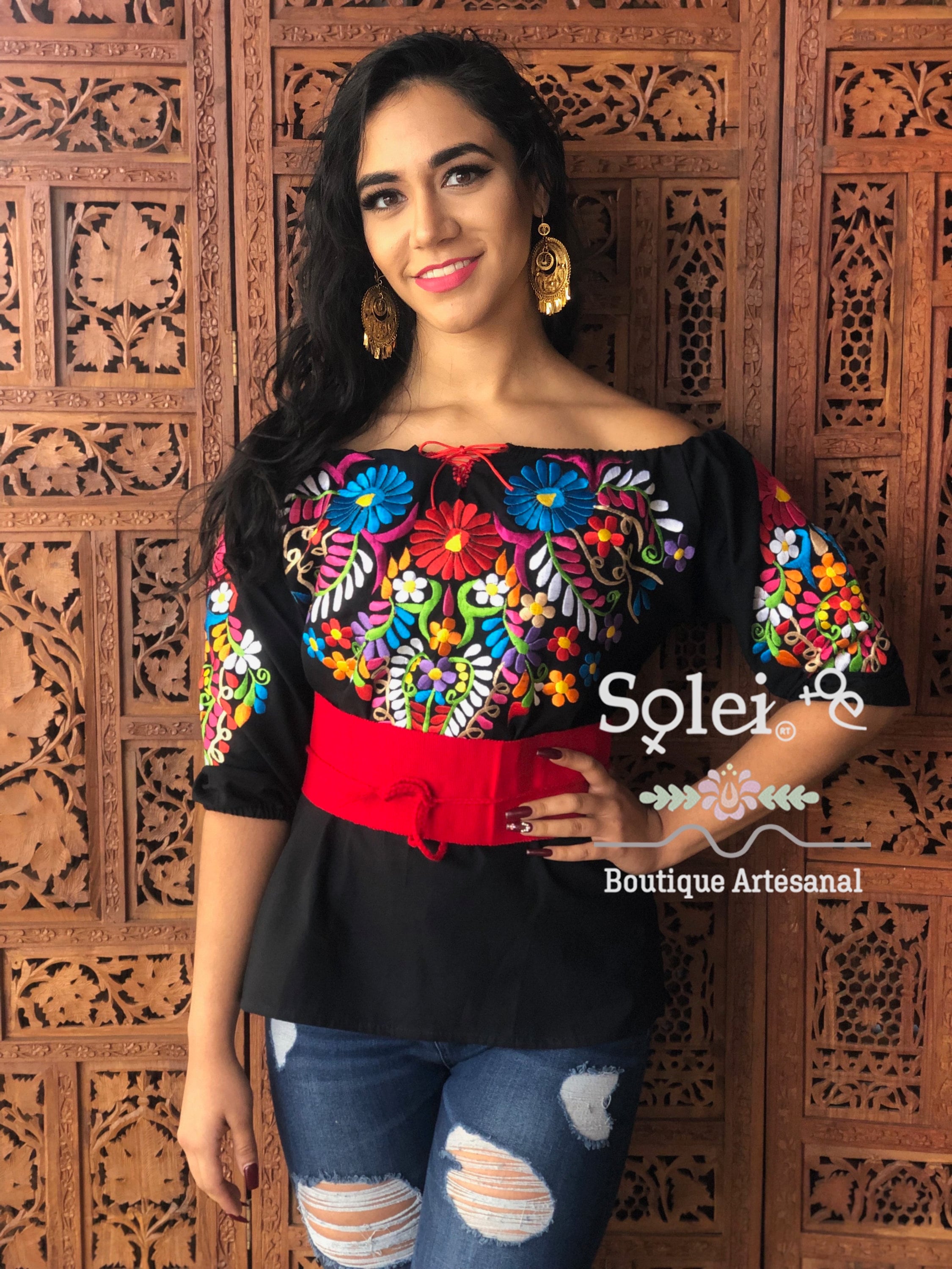 Blusa Floral de Media Manga. Blusa Bordada Floral. Blusa por Debajo del Hombro. Hecho en Mexico. Frida Kahlo. Etsy Espana