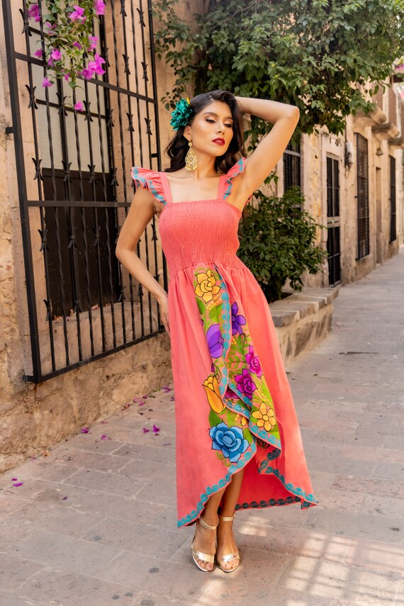 Mexican Floral Dress. Embroidered Mexican Dress. Mexican Party