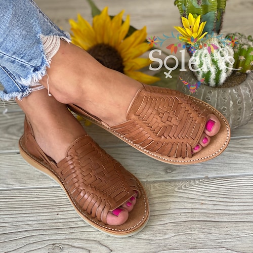 Open Toe Artisanal Sandal. Mexican Leather Flats. Tan Sandals