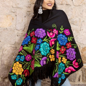 Mexican Embroidered Shawl. Multicolor Embroidered Shawl. Mexican Traditional Shawl. Mexican Blanket Wrap. Boho Chic Style. Ethnic Shawl.