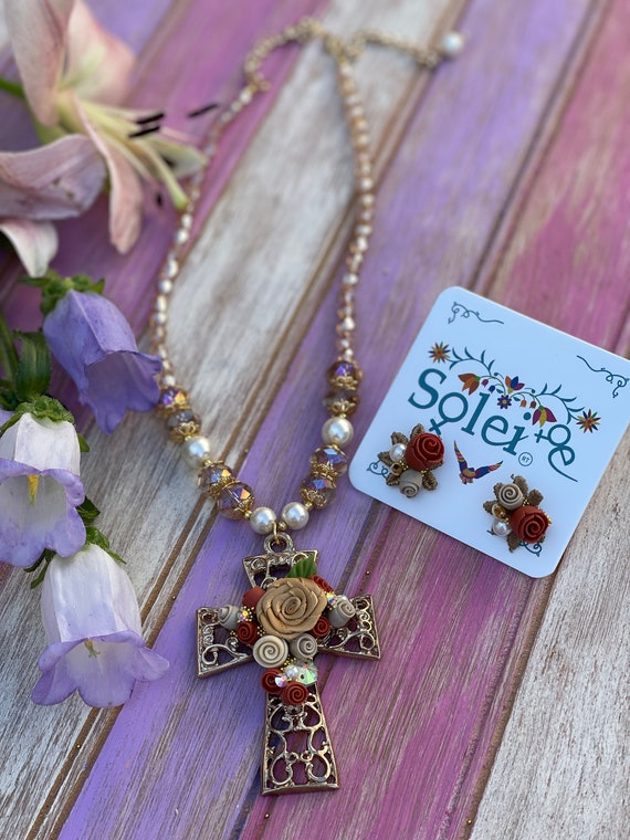 Mexican gold shop cross necklace
