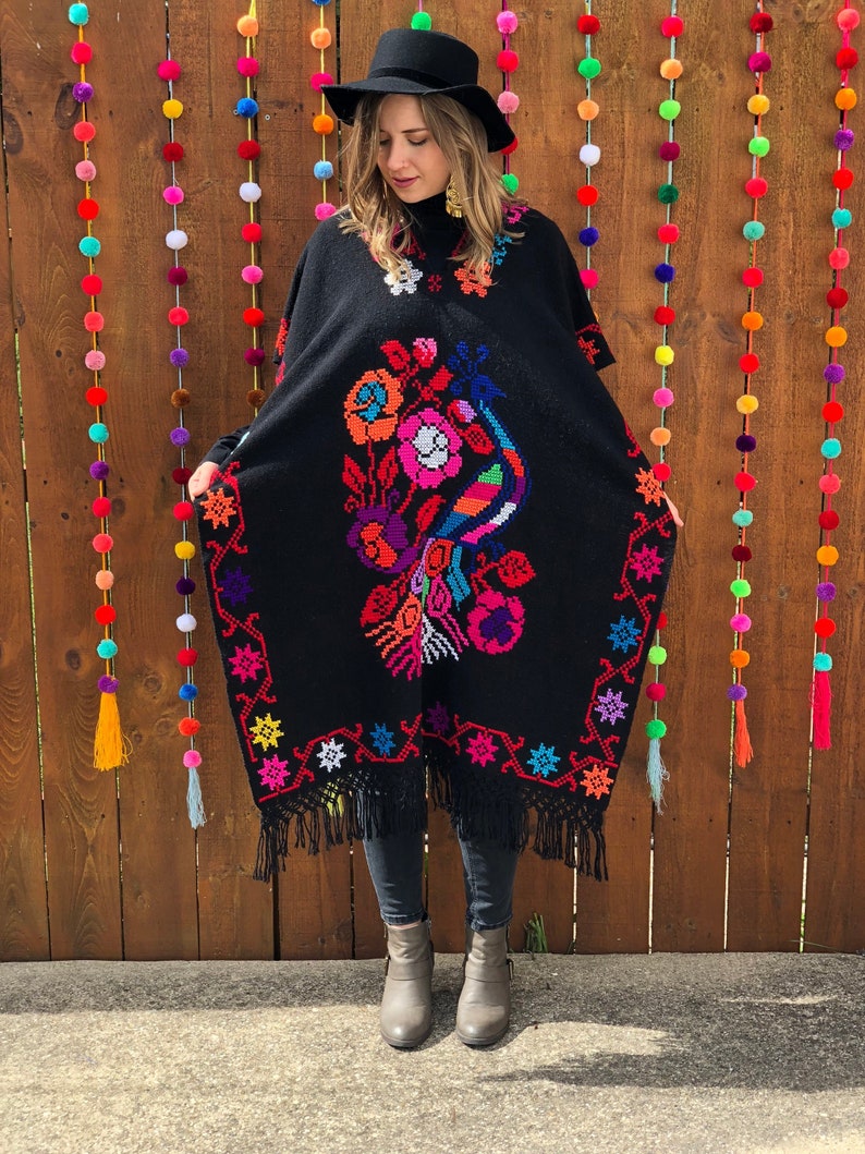 Full Body Mexican Floral Poncho. Hand Embroidered Poncho. Etsy