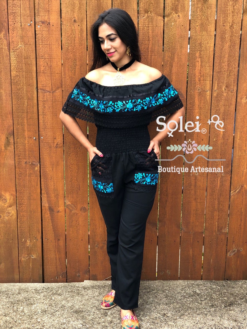 Mexican Floral Jumpsuit. Off the Shoulder Jumpsuit. Fashion Etsy