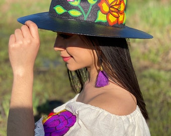 Hand-painted Fedora Hat, Colorful Floral Mexican Sombrero - Etsy display picture 2