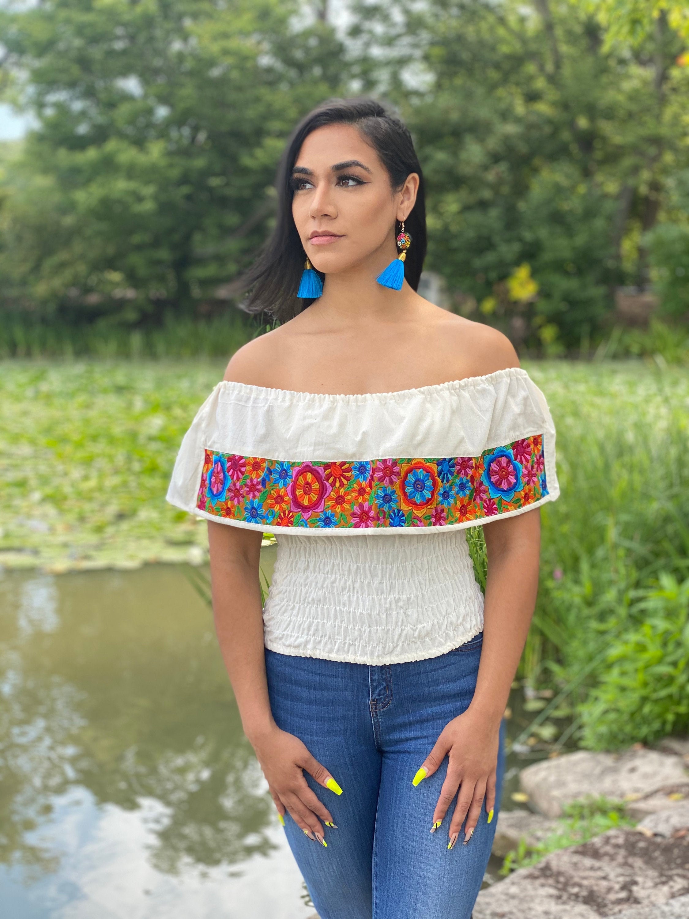 Blusa Crop Top Margaritas. Blusa Mexicana estilo Campesino. Blusa