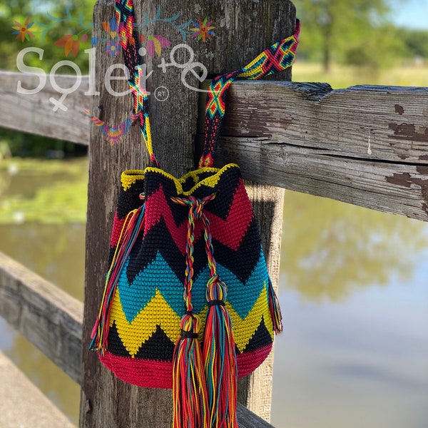 Traditional Knit Bag with Tassels. Mexican Morral Bag. Hand Knit Bag. Handmade. Colorful Mexican Bag. (Various Colors Available)