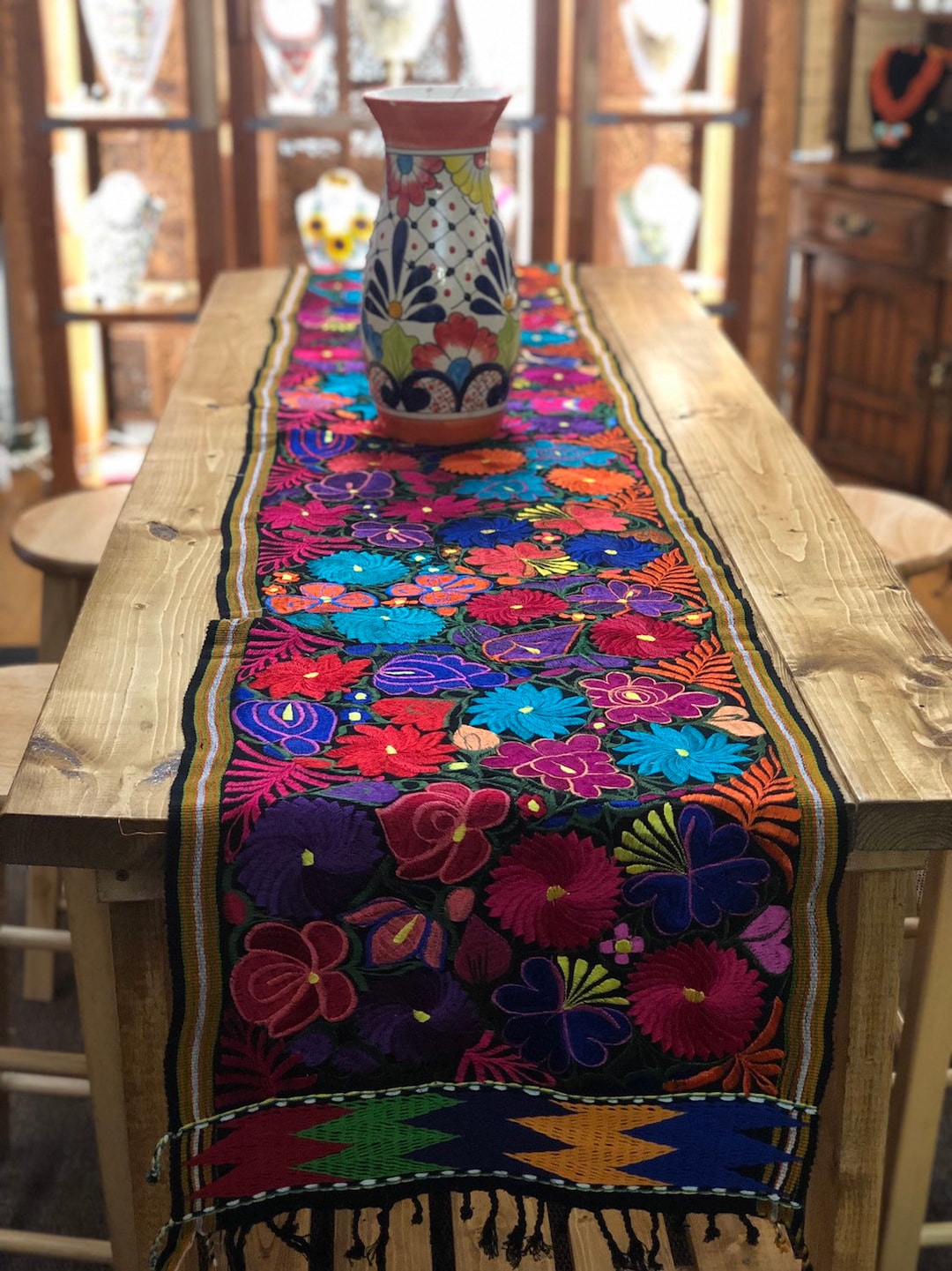 Traditional Mexican Table Runner, Mexican Table Runner, Embroidered