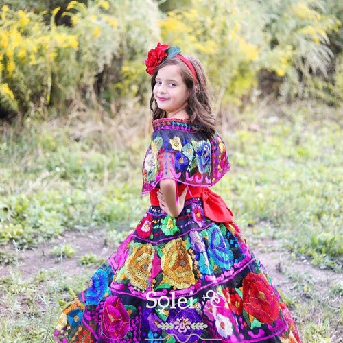 Girls Mexican Chiapaneco Dress. Hand Embroidered Dress. Kids - Etsy