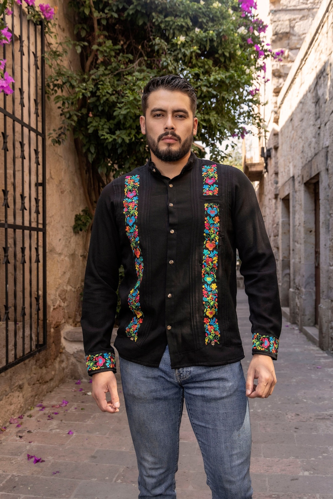 Mens Mexican Traditional Shirt. Floral Embroidered Guayabera for Men ...