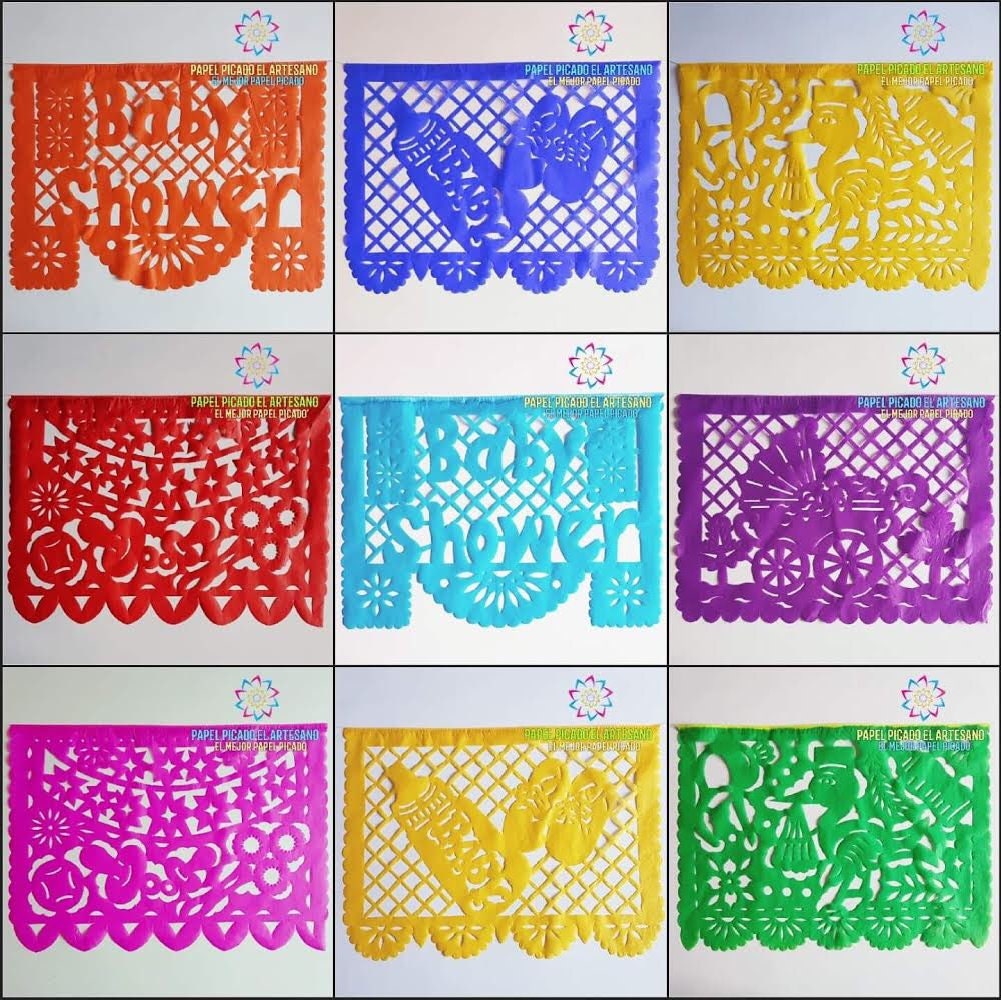 Mexican Baby Shower Decorations. Colorful Plastic Banners. Babyshower Party. Party Banners. 57 Ft. Traditional Papel Picado. Free Shipping