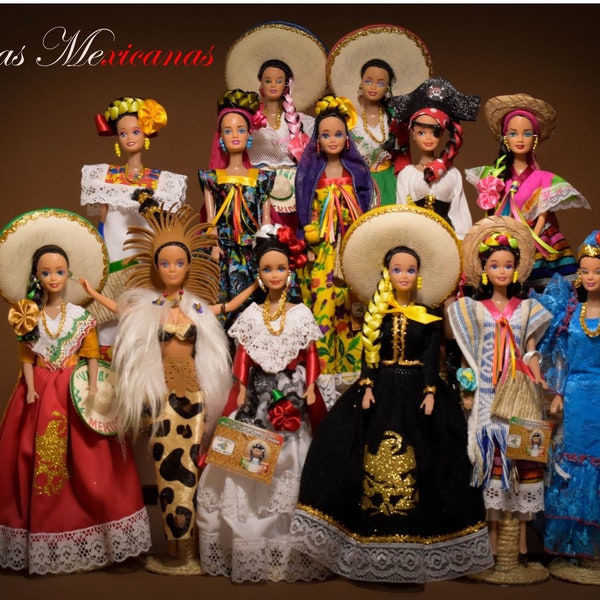 Traditional Mexican Dolls. Mexican Barbie Doll. Handmade Typical Dolls. Home Decor. Birthday Gift. Gift for Her. Vintage Ethnic Style.