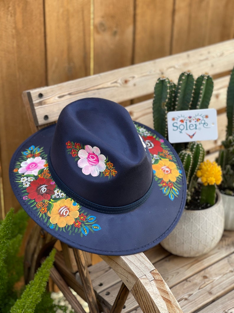 Artisanal Mexican Hand-Painted Hat Suede Black 603730 main image 1