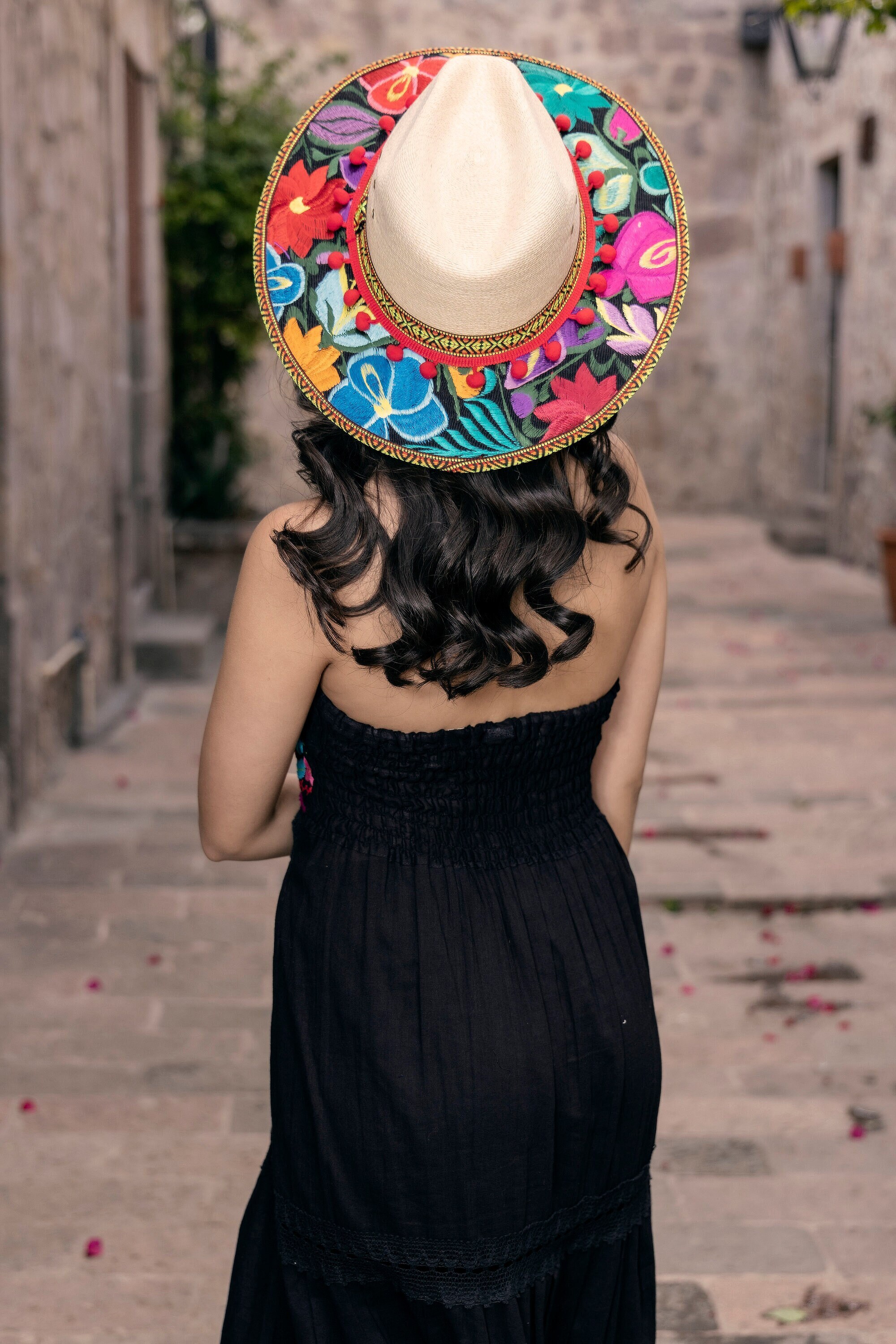 HAT MEXICAN Artisanal Hand Painted Fedora Floral Sombrero Panama Bohemian Black HAT MEXICAN Artisanal Hand Painted Fedora Floral Sombrero  main image 3