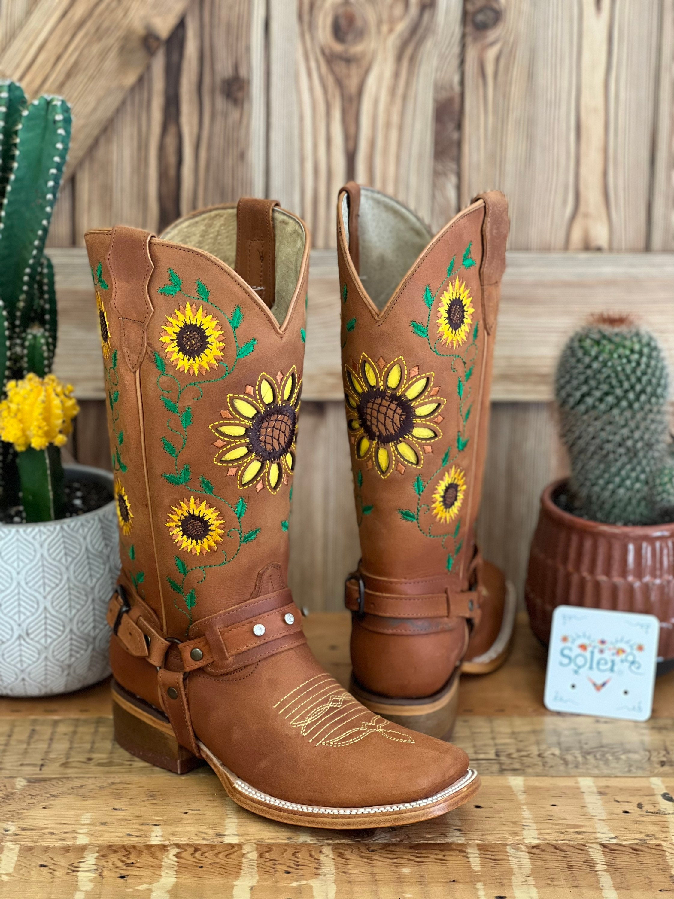 Mexicanas Piel Bordadas con Diseño de Girasoles. - Etsy México