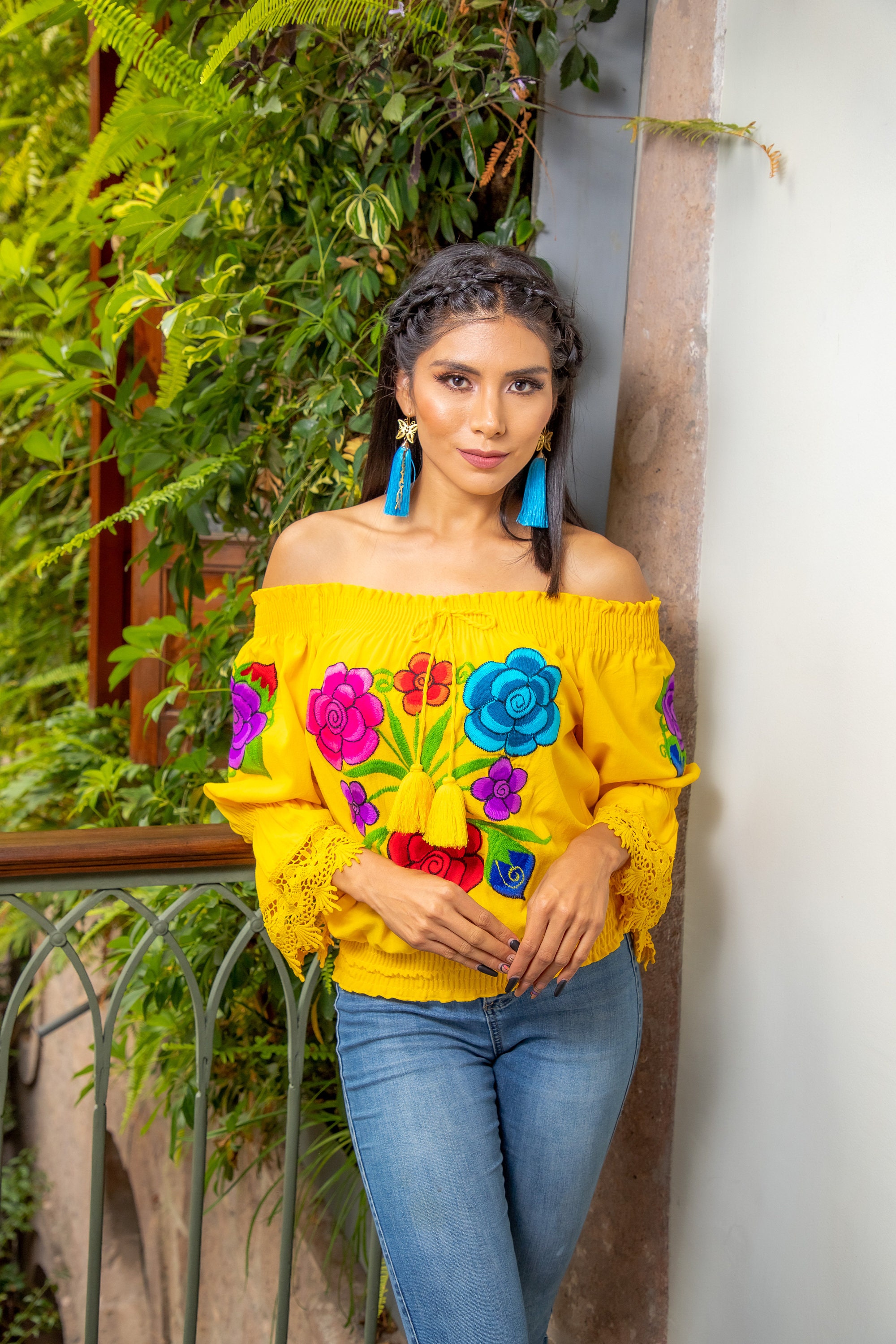 Blouse Transparente Multicolore Marisol Femme - Manches Paysan, épaules Dénudées - Taille S