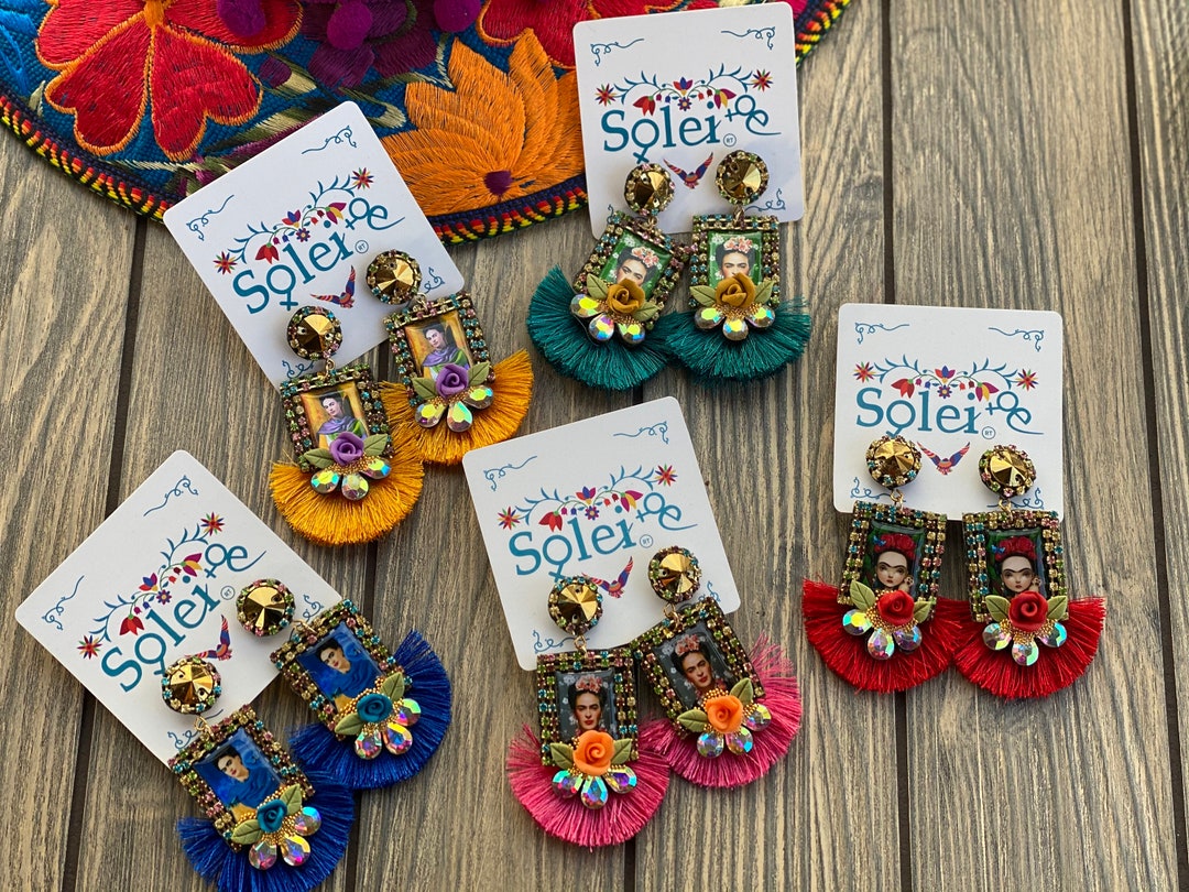 Mexican Frida Kahlo Earrings. Silk Thread Earrings. Mexican Etsy 日本