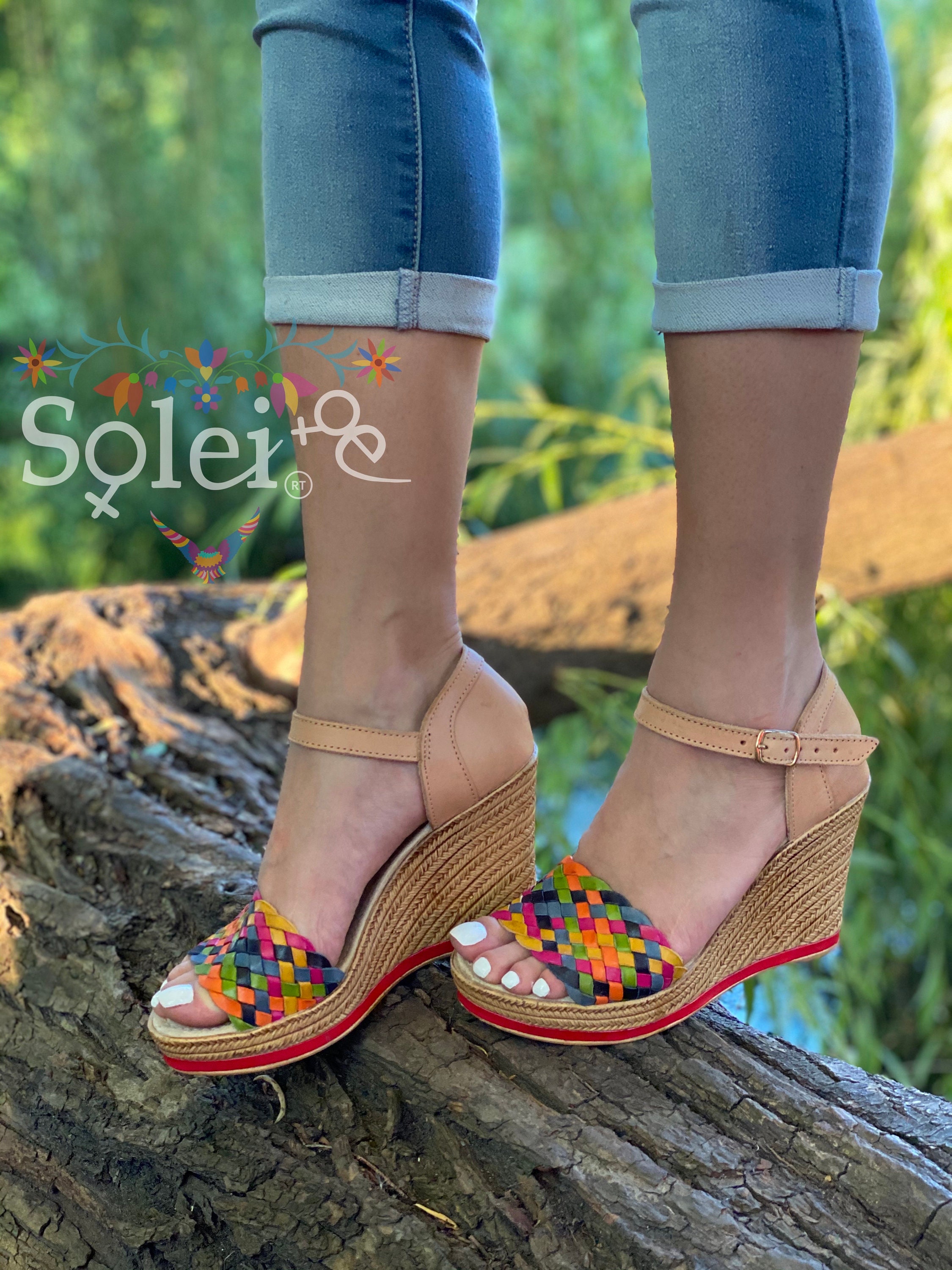 Mexican Leather Wedge Heels. All Sizes Boho-hippie Vintage
