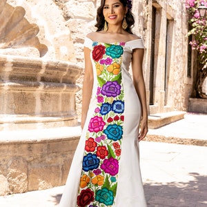 Mexican Embroidered Maxi Dress. Size S - 2X. Wedding Style. Traditional ...