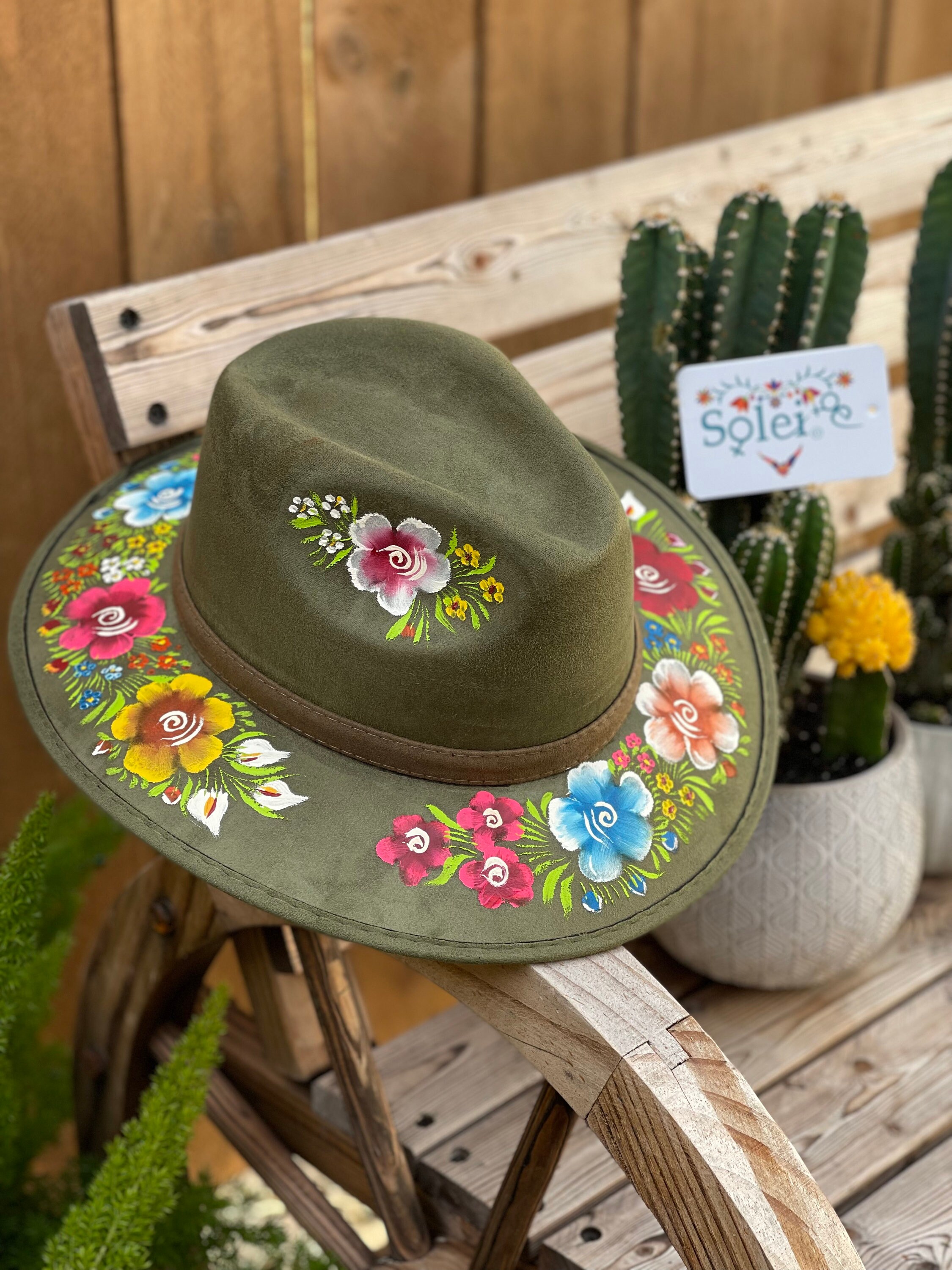 Artisanal Mexican Hand-Painted Hat Suede Black 603722