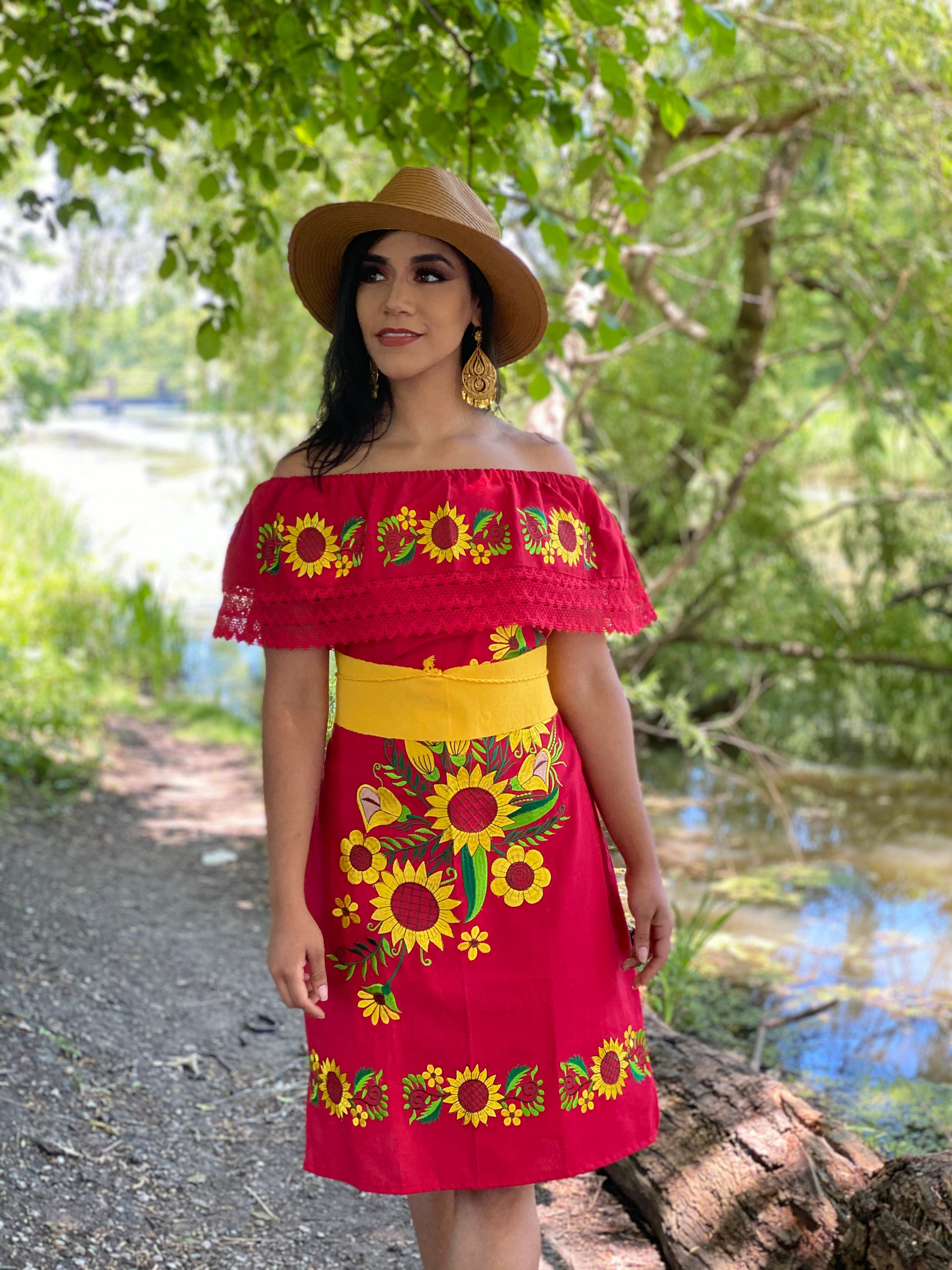Embroidered Summer Sun Dress RED DOT BOUTIQUE Women's Embroidered Off-Shoulder  Mexican Floral Summer Dress Vacation Maxi Dress