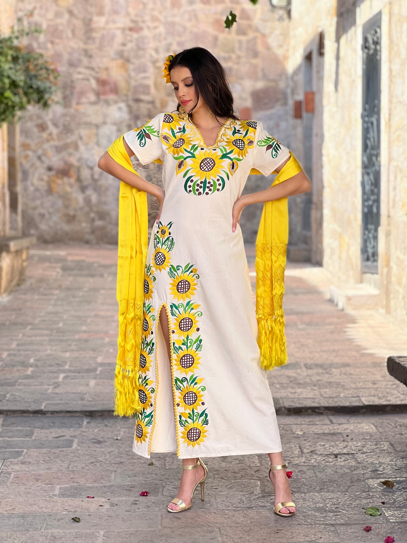 Mexican Sunflower Embroidered Dress. Size S 3X. Traditional - Etsy