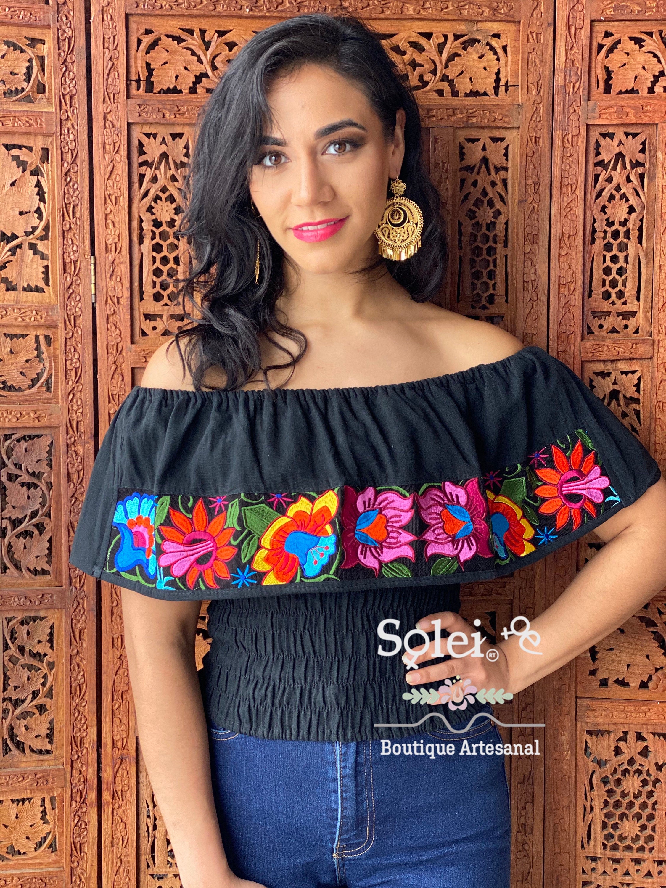 Tulip Crop Top Blouse. Mexican Floral Top. Beautiful off the