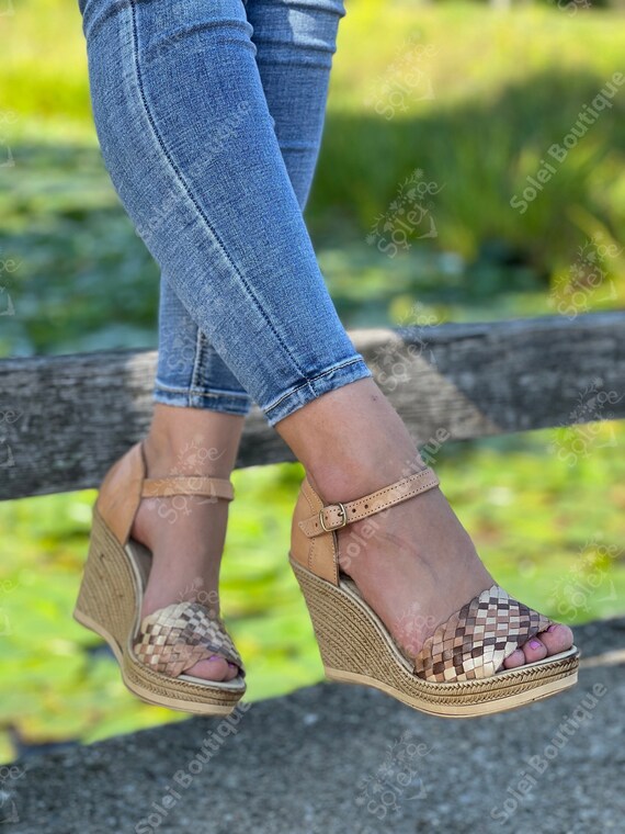 Zapato Artesanal de Plataforma. Tacones Mexicanos de Piel. | Etsy México