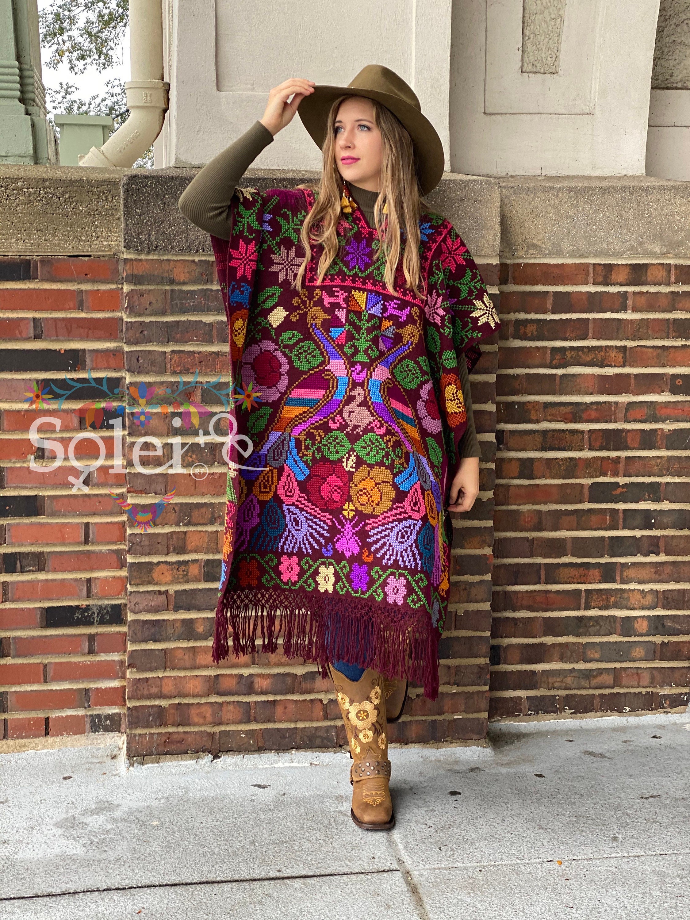 Embroidered Full Mexican Poncho. Floral Embroidered - Etsy