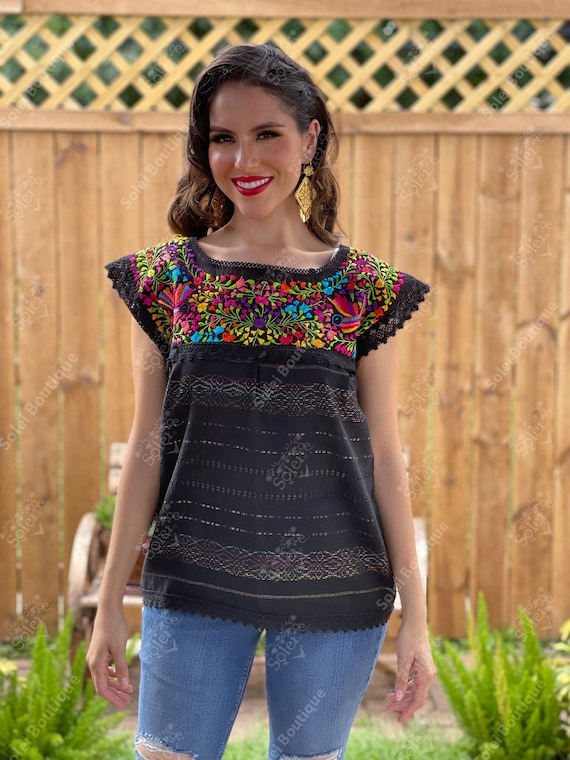 Extinto guía Navidad Blusa Mexicana Bordado a Mano. Blusa Mexicano Tradicional. Top - Etsy España