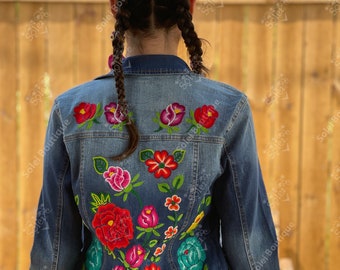 Mexican Floral Embroidered Jeans Jacket 
