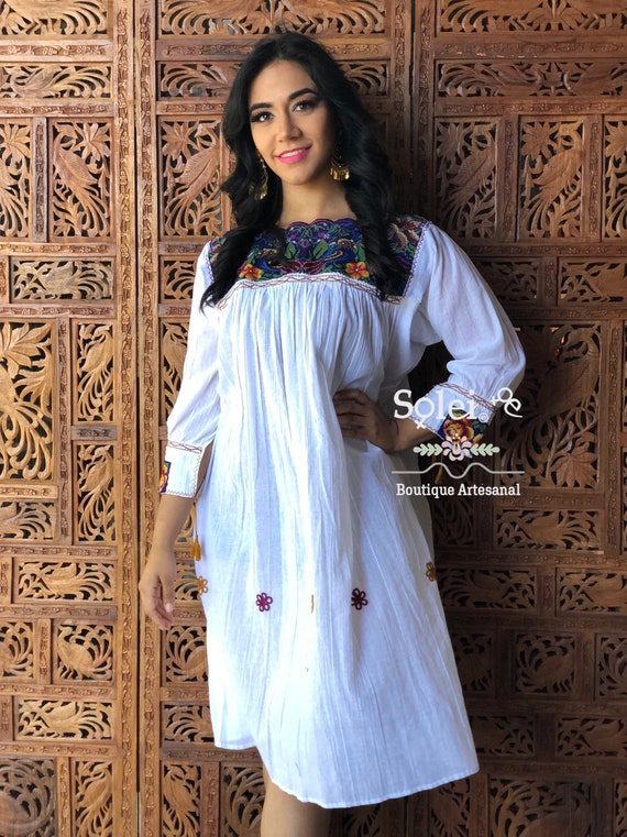 Vestido Mexicano bordado a punto de cruz. Vestido de manga - Etsy México Vestido Mexicano bordado a punto de cruz. Vestido de manga - Etsy México
