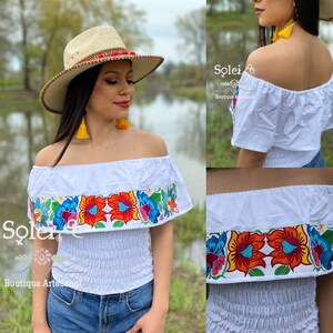 Tulip Crop Top Blouse. Mexican Floral Top. Beautiful off the Shoulder ...