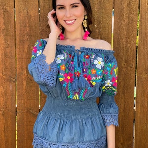 Floral Embroidered Mexican Blouse. Size S 2X. Traditional Mexican Top ...