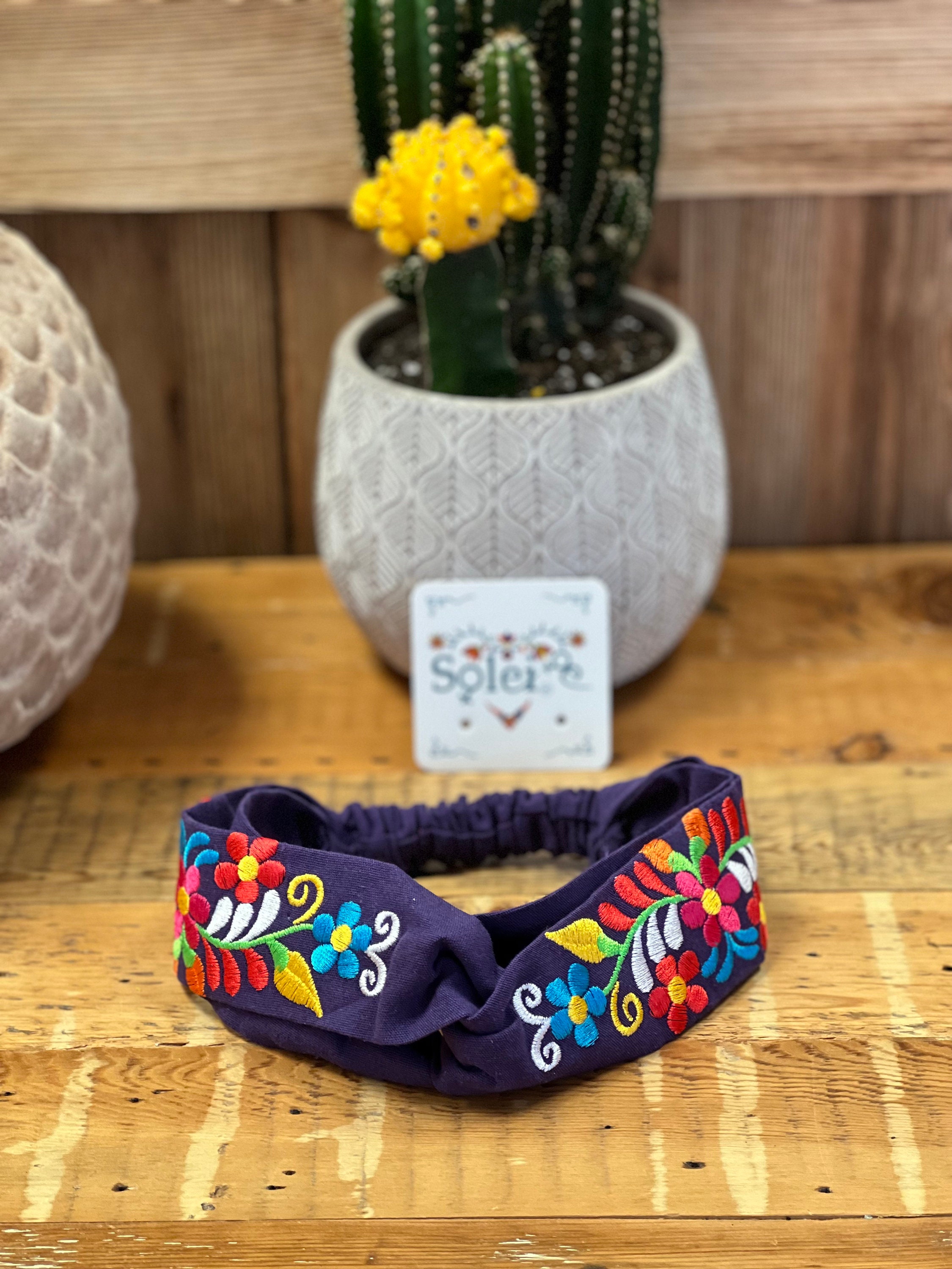 embroidered headband boho chic floral Mexican Mexican Embroidered Headbands 100% Cotton With Elastic Band  main image 4