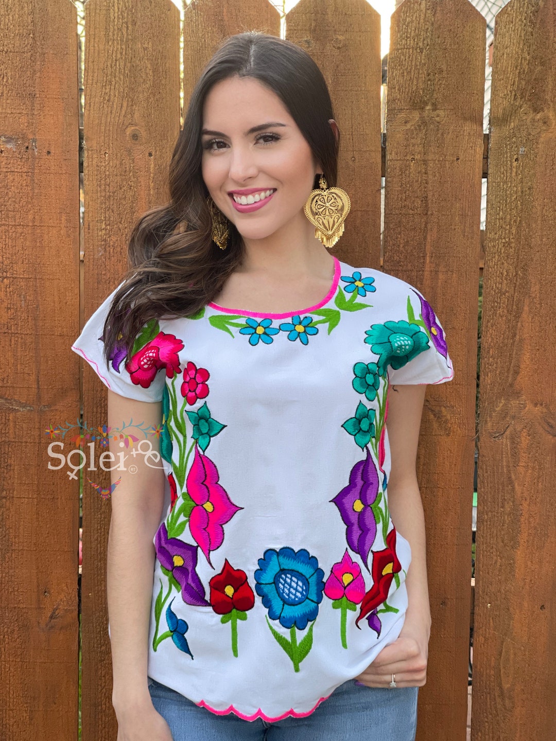 Floral Embroidered Mexican Blouse. Colorful Mexican Blouse. Mexican ...