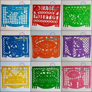 Decoraciónes Fiesta De Día de los Muertos. Papel Picado Tradicional. Bandera de Plástico. Bandera Mexicana. Decoración de 57 Pies.