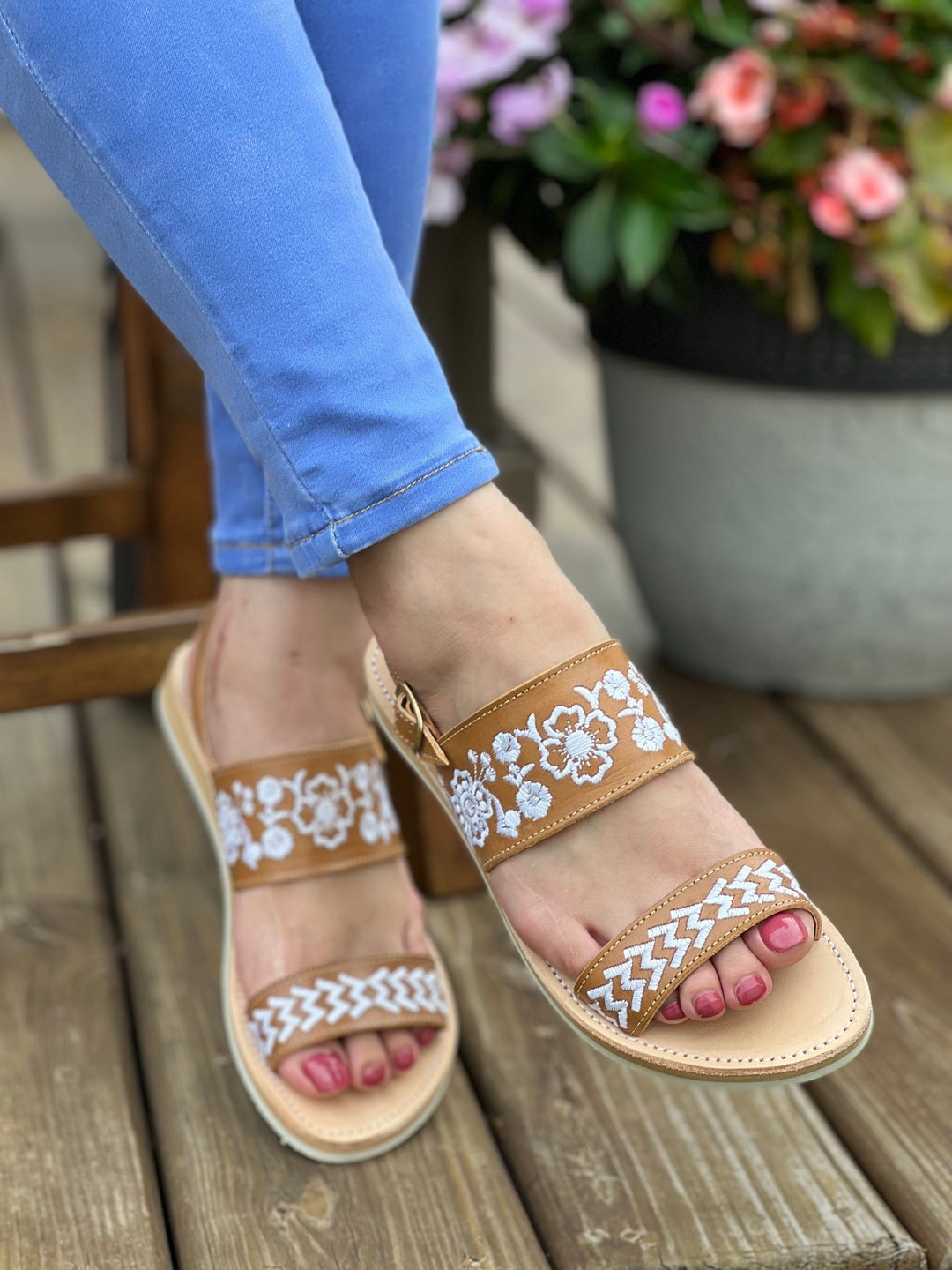 サンダル・ミュール Leather Sandals Insole Embroidery Amazon.com: COLORES DE MEXICO MX - Mexican Leather Sandals