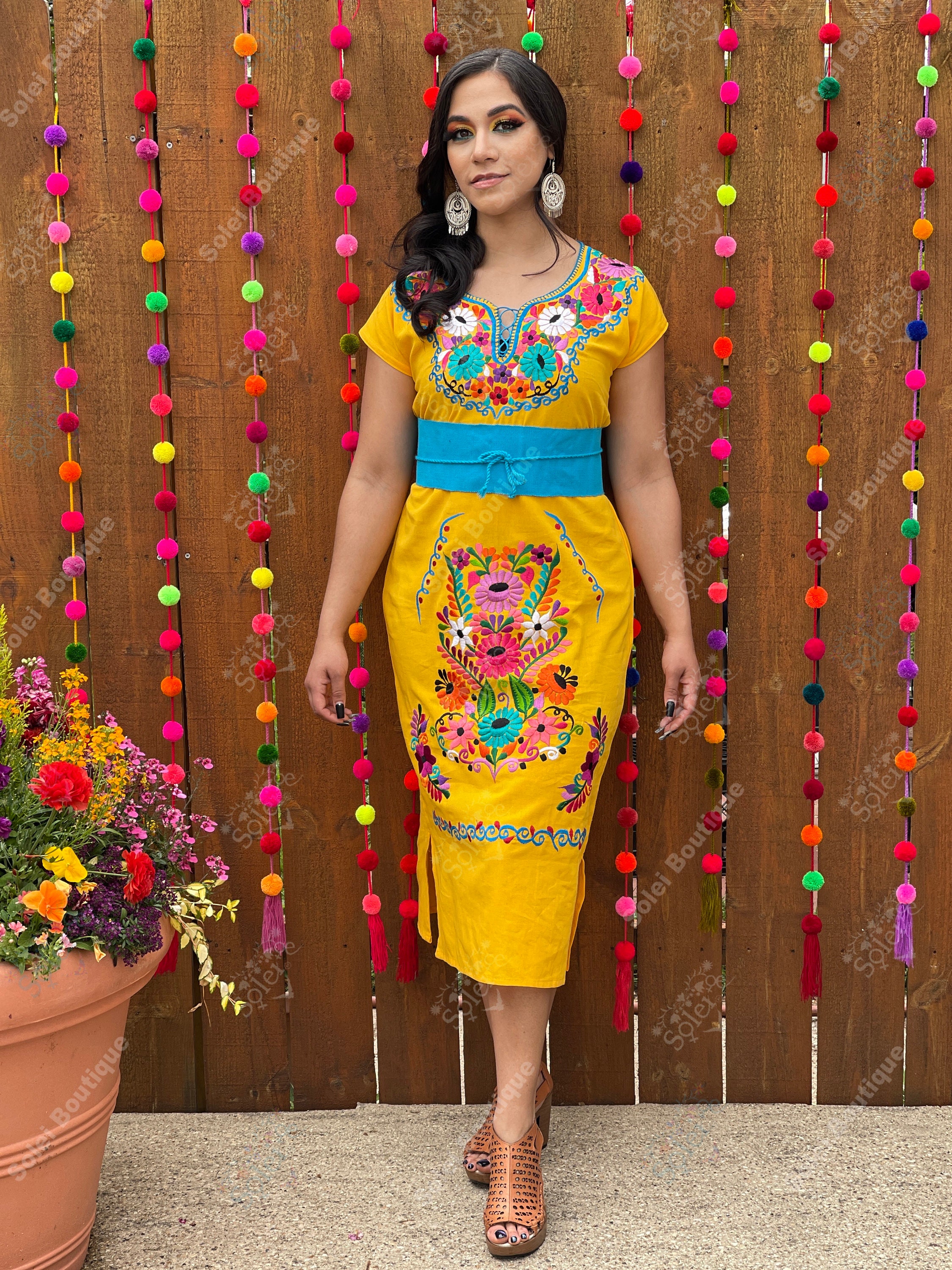 Long Mexican Kimono Dress. Floral Embroidered Dress. Mexican | Etsy