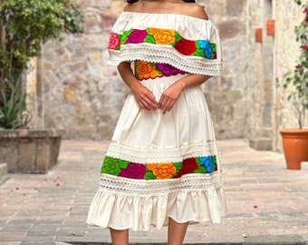 Women's Mexican Dress Cinco De Mayo Costumes Day Of The Dead Dress For Women Traditional Lace Flower Senorita Dress