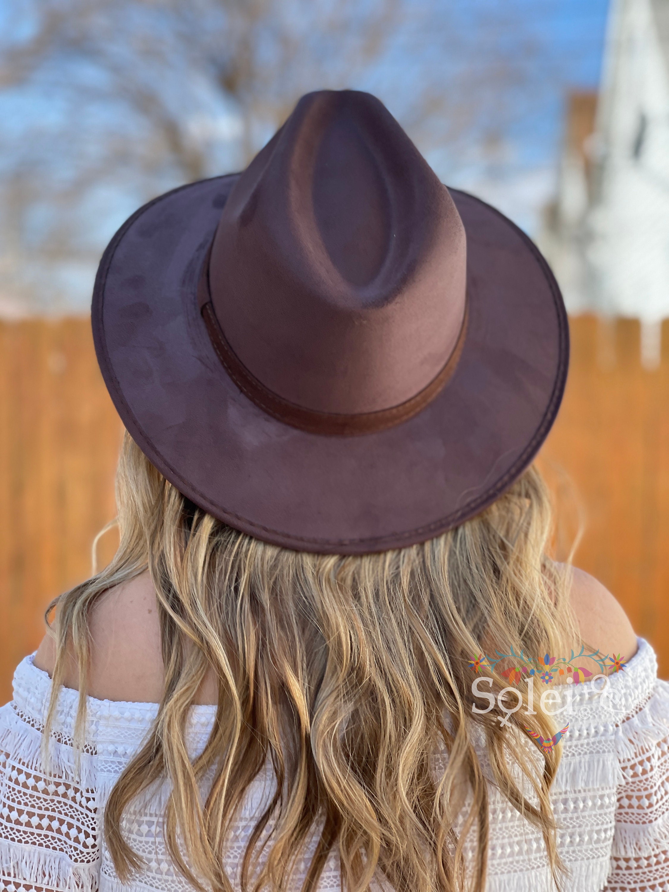 Suede Fedora Hat Vintage Smooth Dark Tan Suede Fedora Hat Fine Brim  main image 2