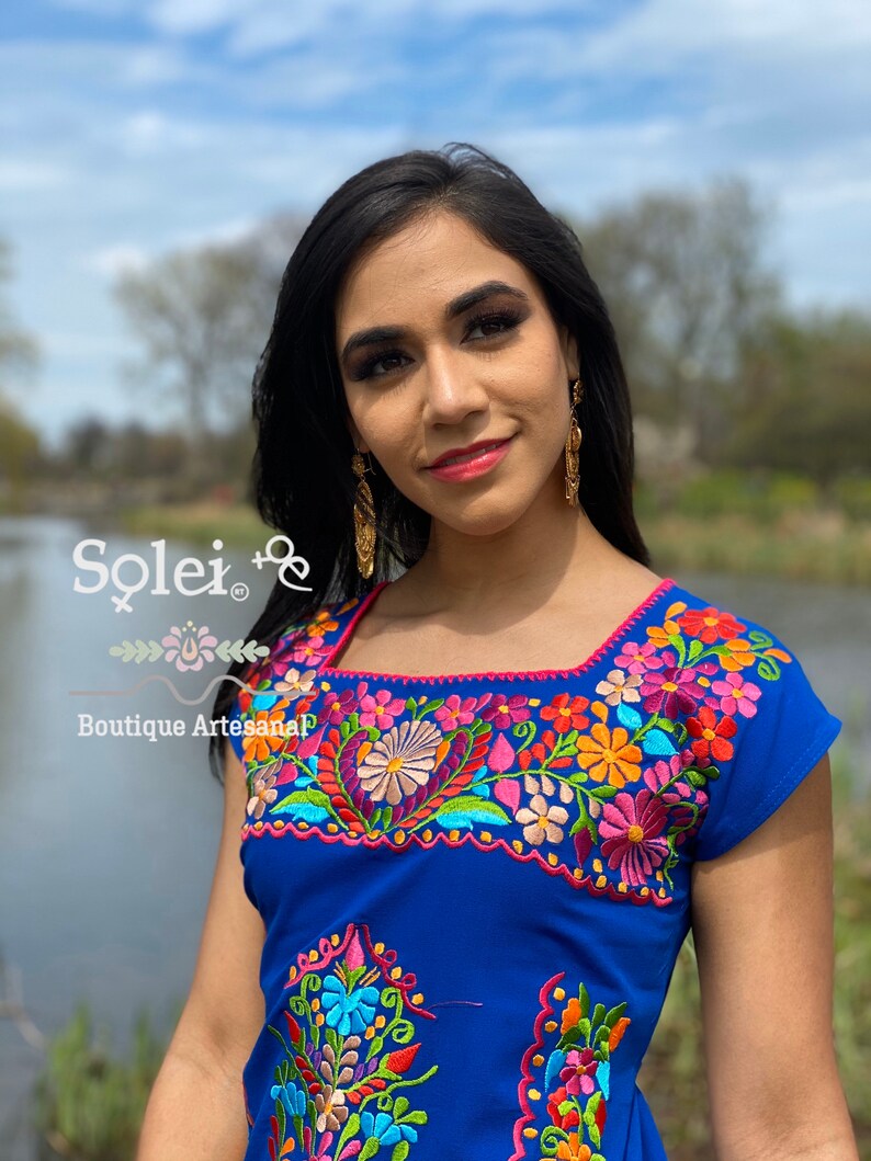 Mexican Colorful Embroidered Dress. Beautiful Traditional Etsy