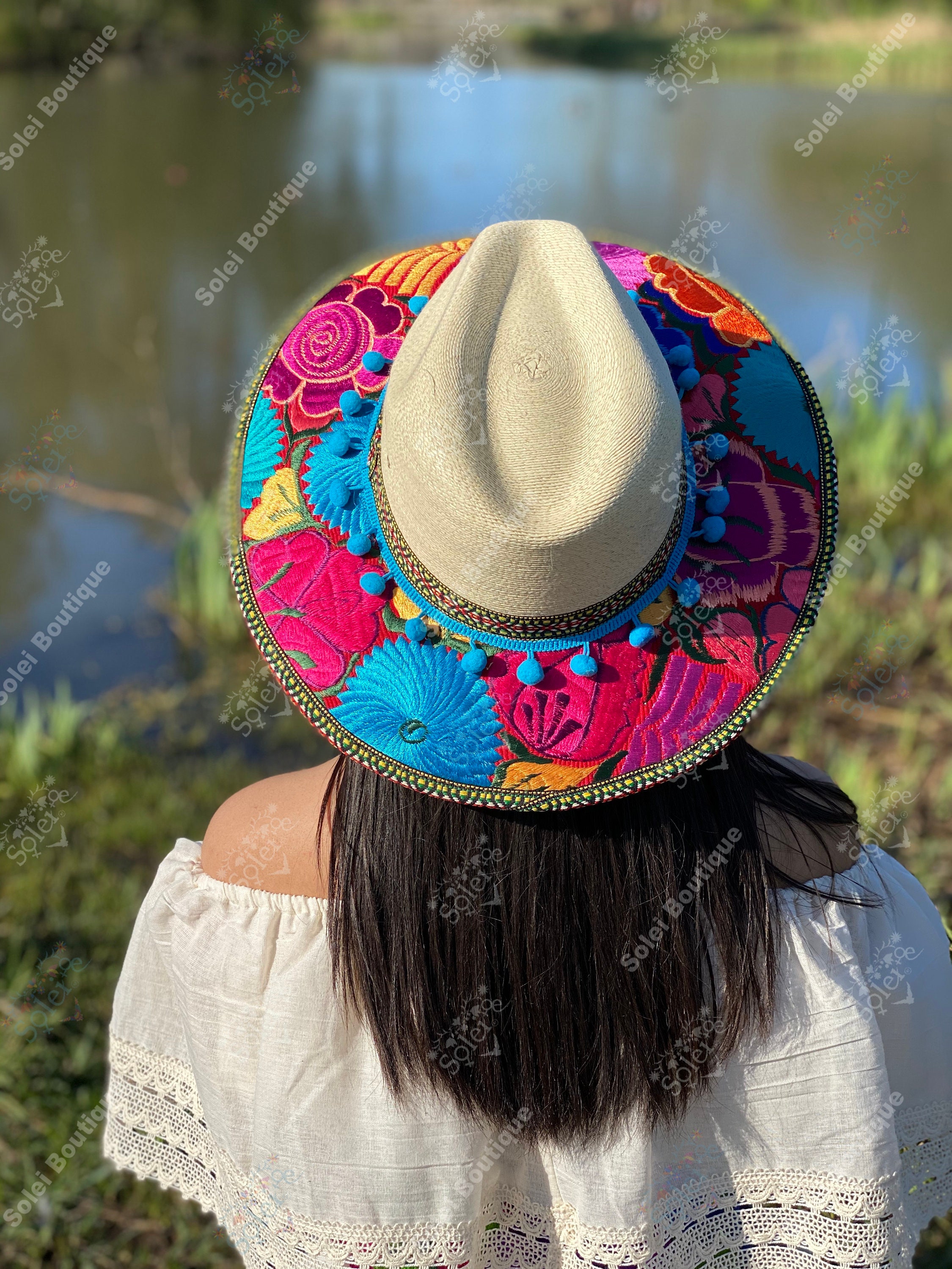 Mexican Palm Hat. Embroidered Hat 